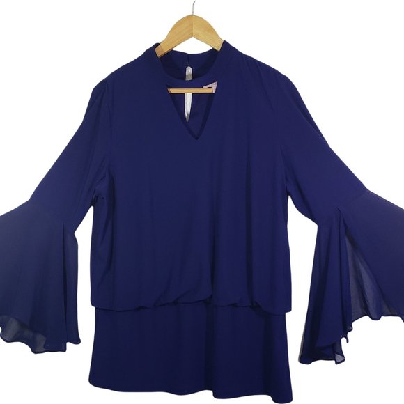 LAURIE FELT Large Navy Knit, Bell Sleeves, Blouse Top - Picture 1 of 9
